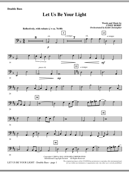 Learn to play Cindy Berry Let Us Be Your Light - Double Bass sheet music for Choir Instrumental Pak in minutes. Cindy Berry Let Us Be Your Light - Double Bass sheet music notes and chords. Download Printable PDF.