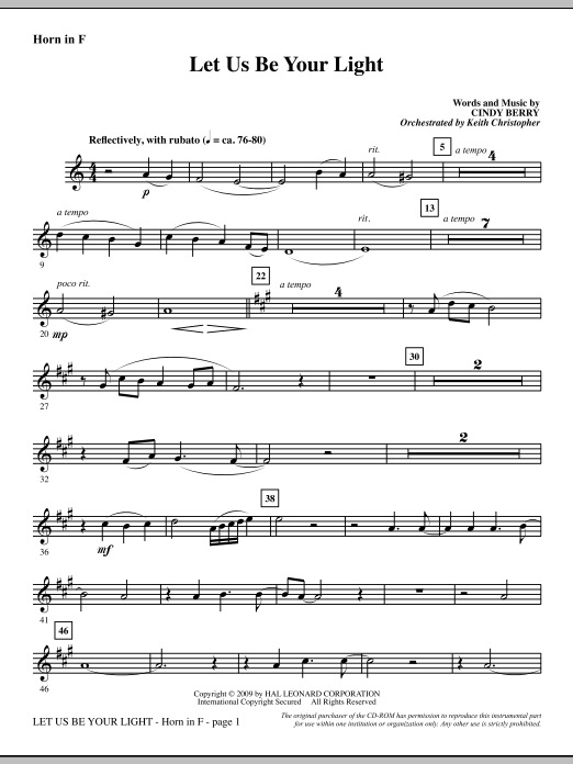 Learn to play Cindy Berry Let Us Be Your Light - F Horn sheet music for Choir Instrumental Pak in minutes. Cindy Berry Let Us Be Your Light - F Horn sheet music notes and chords. Download Printable PDF.
