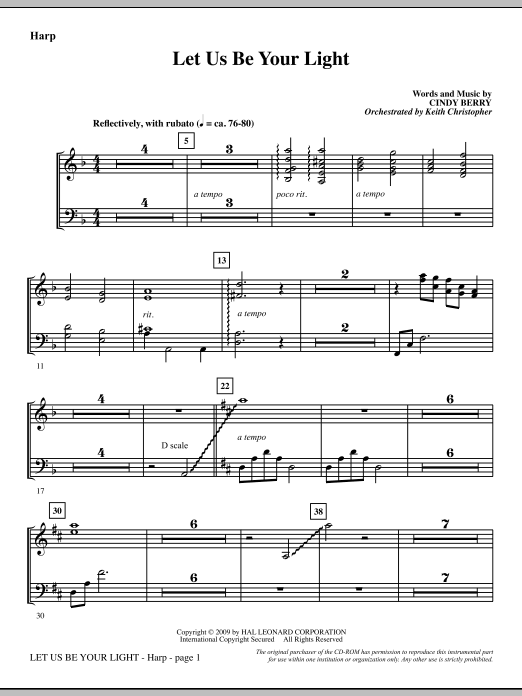 Learn to play Cindy Berry Let Us Be Your Light - Harp sheet music for Choir Instrumental Pak in minutes. Cindy Berry Let Us Be Your Light - Harp sheet music notes and chords. Download Printable PDF.