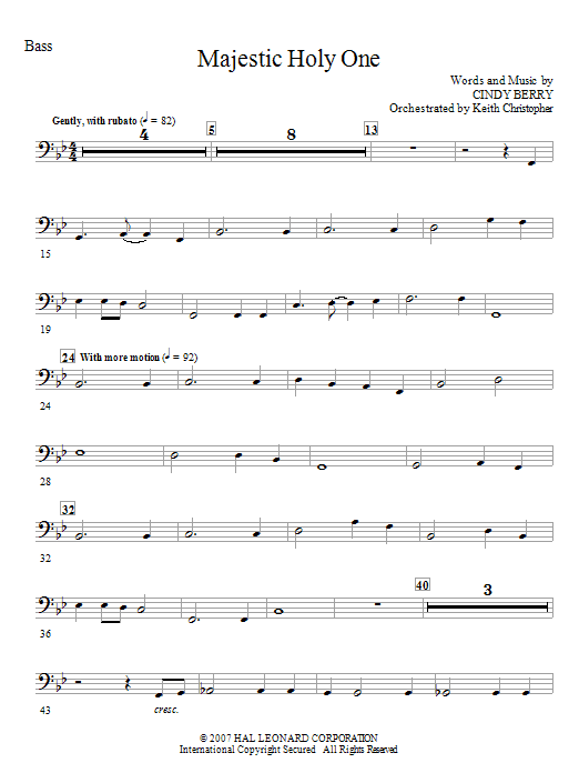 Learn to play Cindy Berry Majestic Holy One - Bass sheet music for Choir Instrumental Pak in minutes. Cindy Berry Majestic Holy One - Bass sheet music notes and chords. Download Printable PDF.