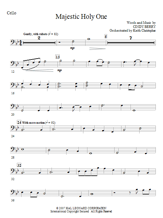 Learn to play Cindy Berry Majestic Holy One - Cello sheet music for Choir Instrumental Pak in minutes. Cindy Berry Majestic Holy One - Cello sheet music notes and chords. Download Printable PDF.