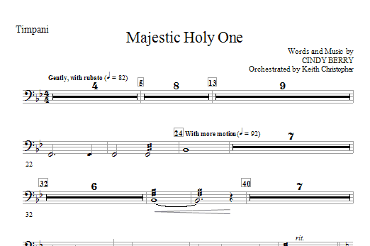 Learn to play Cindy Berry Majestic Holy One - Timpani sheet music for Choir Instrumental Pak in minutes. Cindy Berry Majestic Holy One - Timpani sheet music notes and chords. Download Printable PDF.