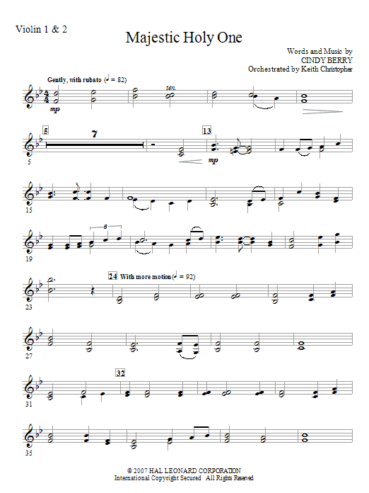 Learn to play Cindy Berry Majestic Holy One - Violin 1, 2 sheet music for Choir Instrumental Pak in minutes. Cindy Berry Majestic Holy One - Violin 1, 2 sheet music notes and chords. Download Printable PDF.