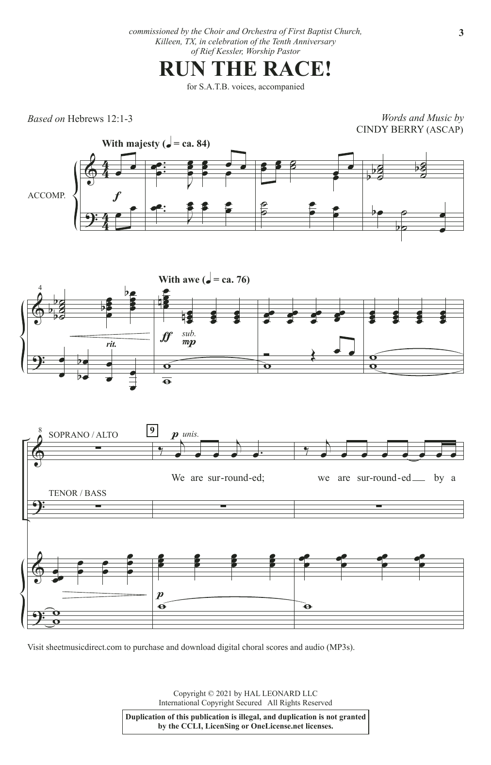 Learn to play Cindy Berry Run The Race! sheet music for SATB Choir in minutes. Price: 3.9900$ Cindy Berry Run The Race! sheet music notes and chords arranged for SATB Choir