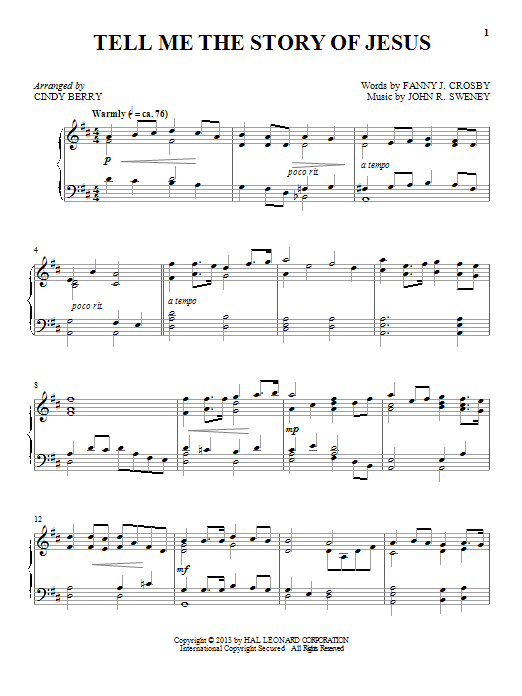 Learn to play Cindy Berry Tell Me The Story Of Jesus sheet music for Piano Solo in minutes. Cindy Berry Tell Me The Story Of Jesus sheet music notes and chords