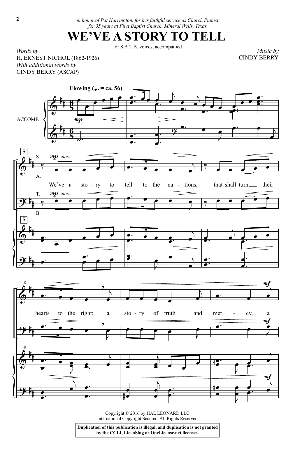 Cindy Berry We Ve A Story To Tell Sheet Music Pdf Notes Chords Sacred Score Satb Choir Download Printable Sku 176163