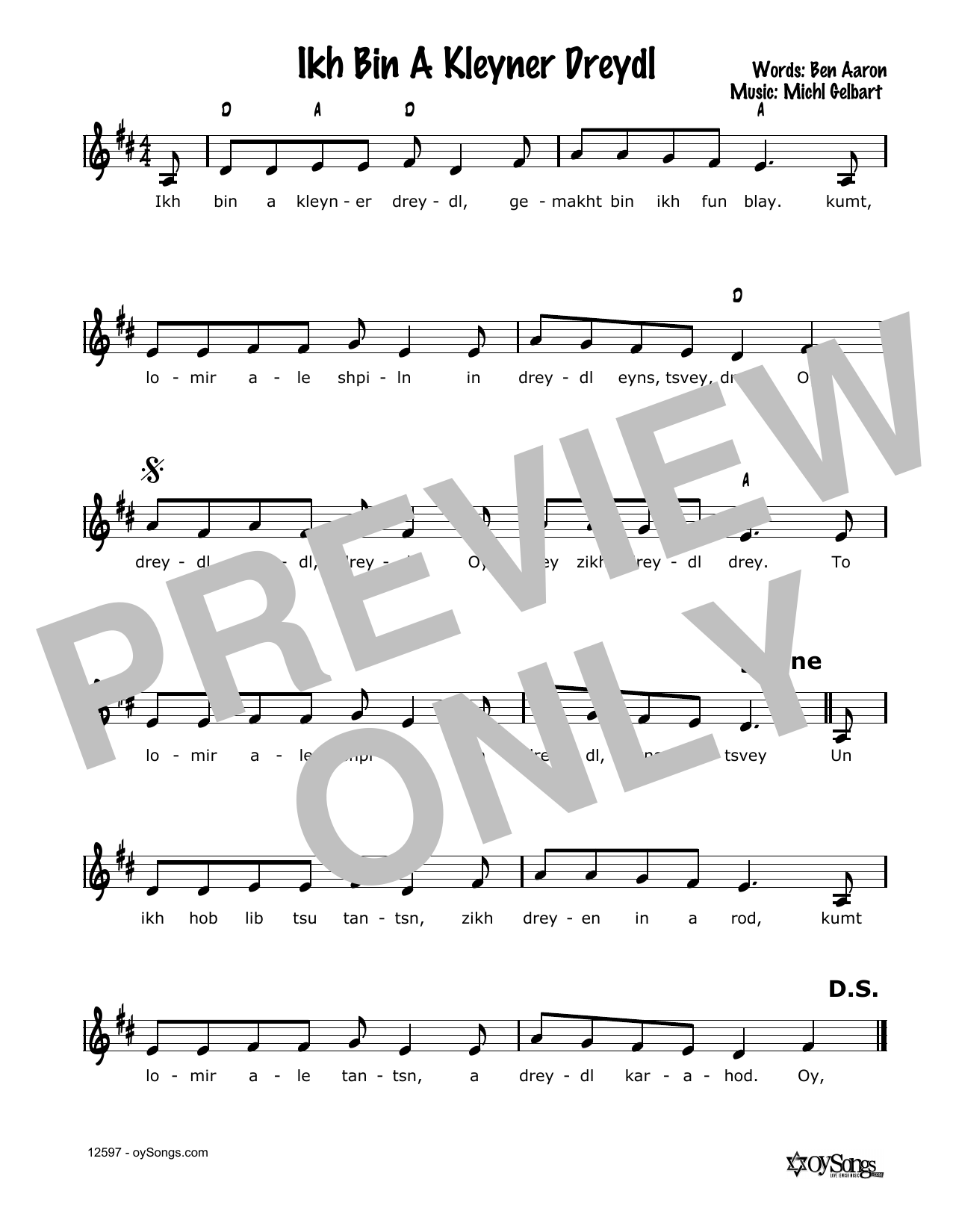 Learn to play Cindy Paley Ikh Bin A Kleyner Dreydl sheet music for Lead Sheet / Fake Book in minutes. Price: 5.9900$ Cindy Paley Ikh Bin A Kleyner Dreydl sheet music notes and chords arranged for Lead Sheet / Fake Book