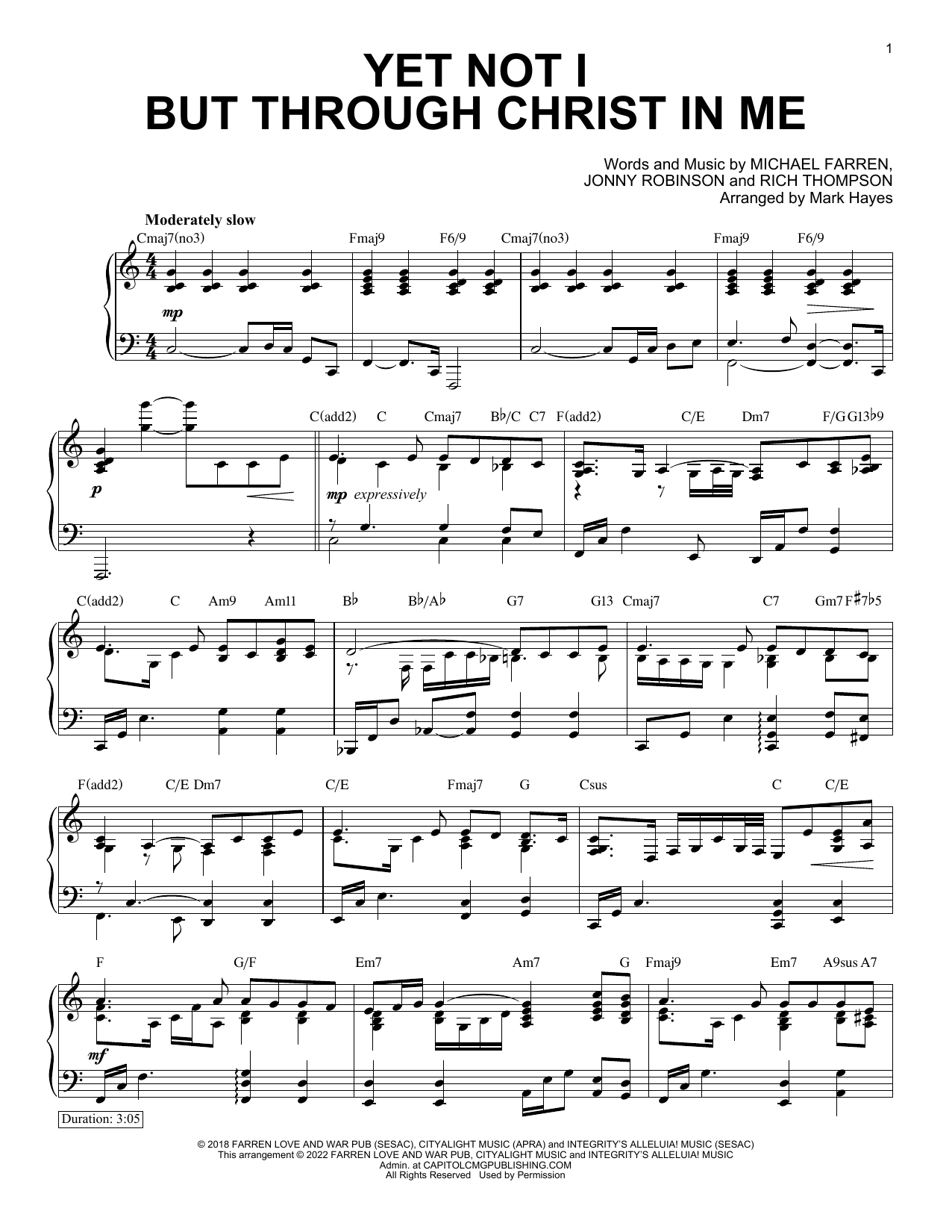 Cityalight yet not i but through christ in me sheet music for piano