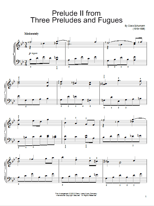 Clara Schumann Prelude II sheet music notes and chords. Download Printable PDF.