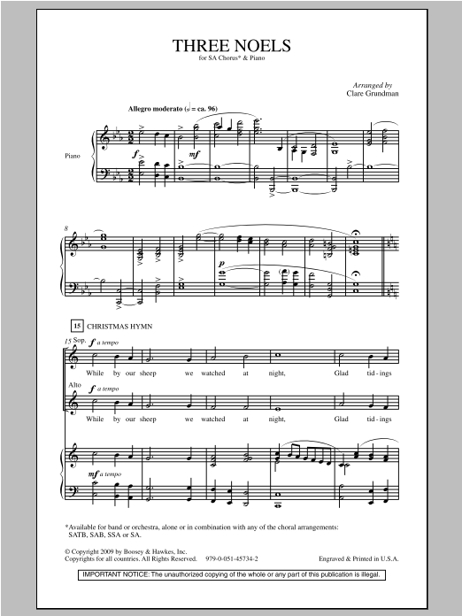 Clare Grundman Three Noels sheet music notes and chords. Download Printable PDF.