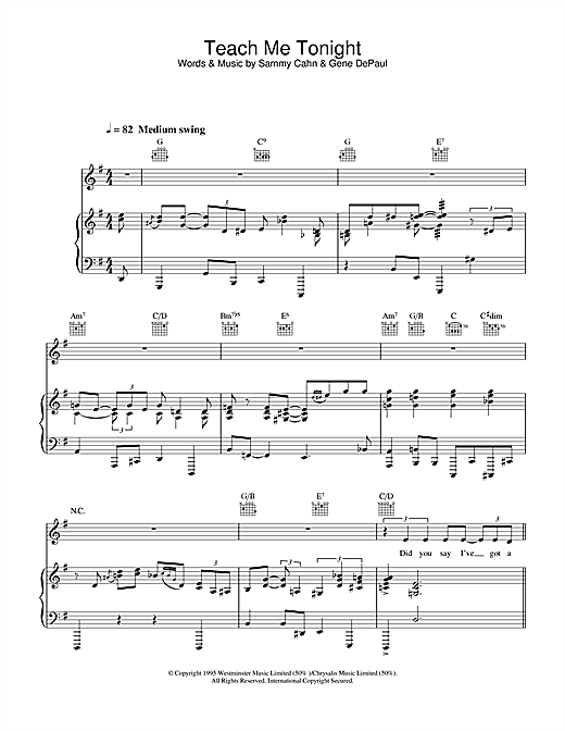 Learn to play Clare Teal Teach Me Tonight sheet music for Lead Sheet / Fake Book in minutes. Clare Teal Teach Me Tonight sheet music notes and chords