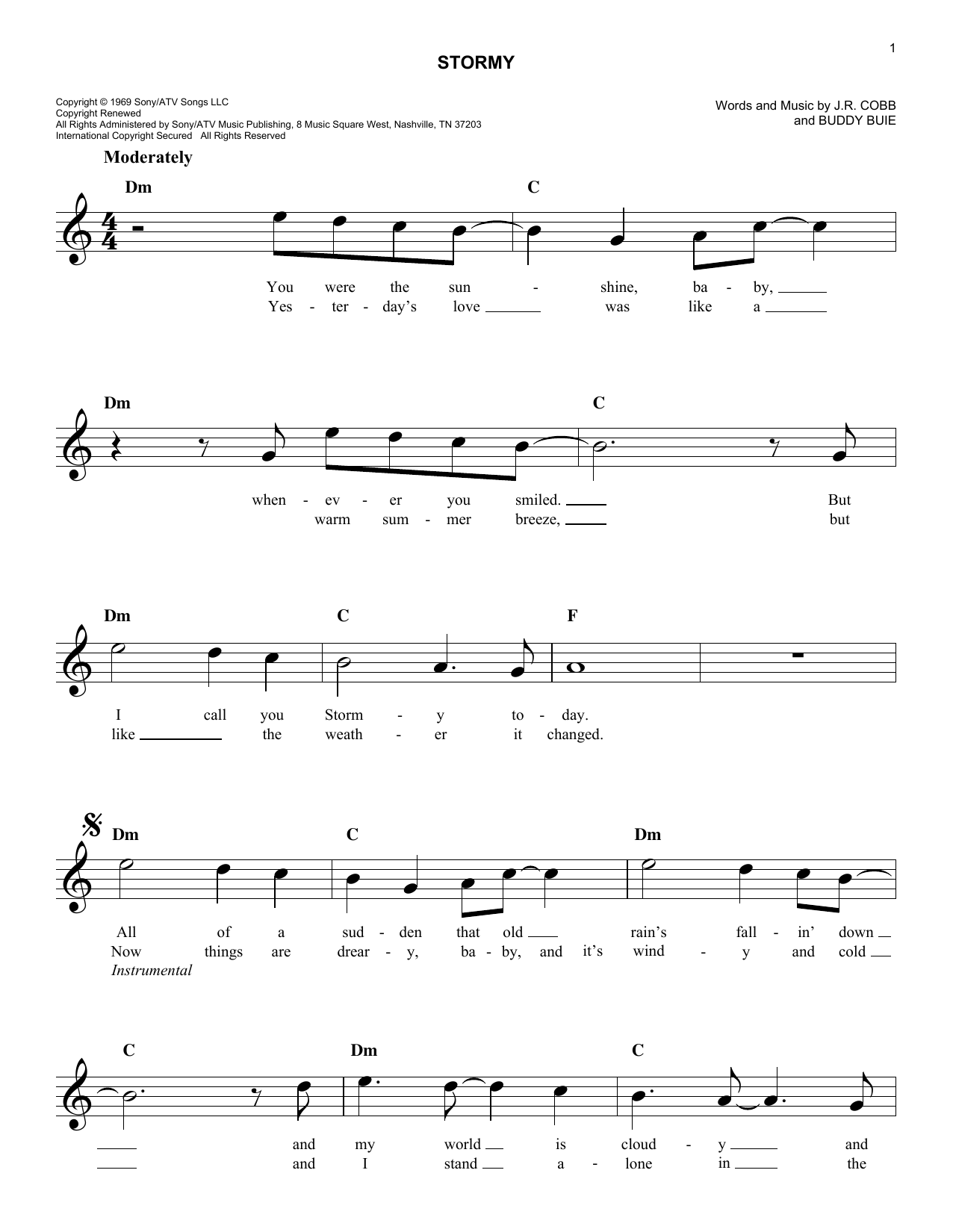 Learn to play Classics IV Stormy sheet music for Lead Sheet / Fake Book in minutes. Classics IV Stormy sheet music notes and chords. Download Printable PDF.