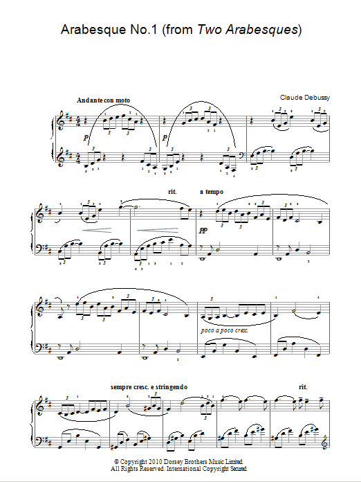 Arabesque No. 1 Sheet Music by Claude Debussy | Piano Solo | Download 7 ...