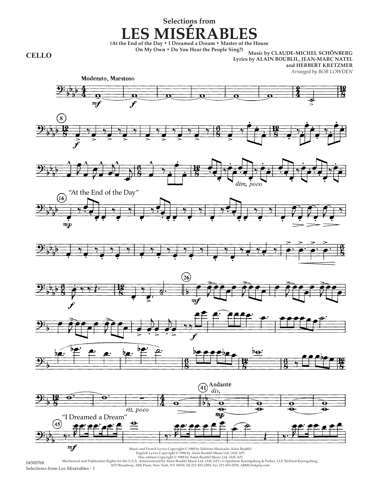 Claude Michael Schonberg Selections From Les Miserables Arr Bob