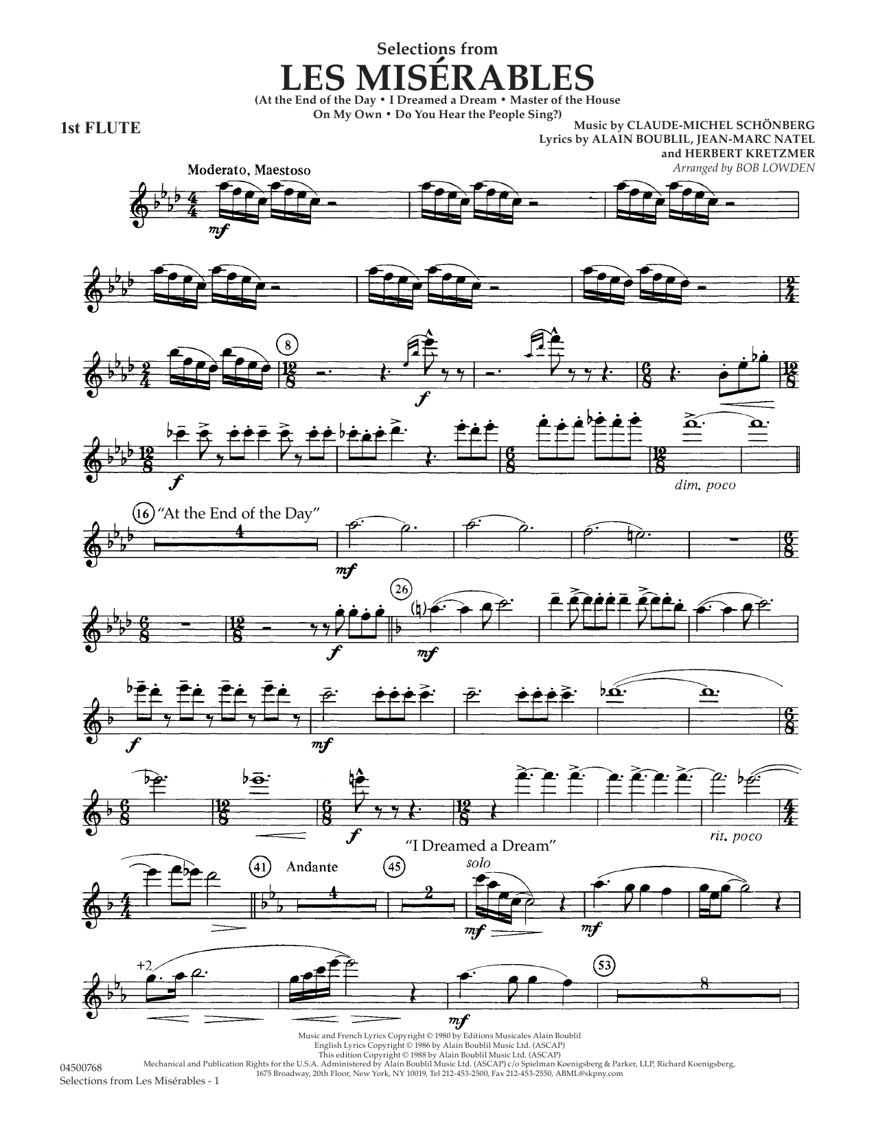 Claude Michael Schonberg Selections From Les Miserables Arr Bob