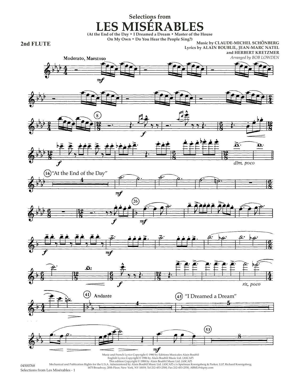 Learn to play Claude-Michael Schonberg Selections from Les Miserables (arr. Bob Lowden) - Flute 2 sheet music for Full Orchestra in minutes. Claude-Michael Schonberg Selections from Les Miserables (arr. Bob Lowden) - Flute 2 sheet music notes and chords. Download Printable PDF.