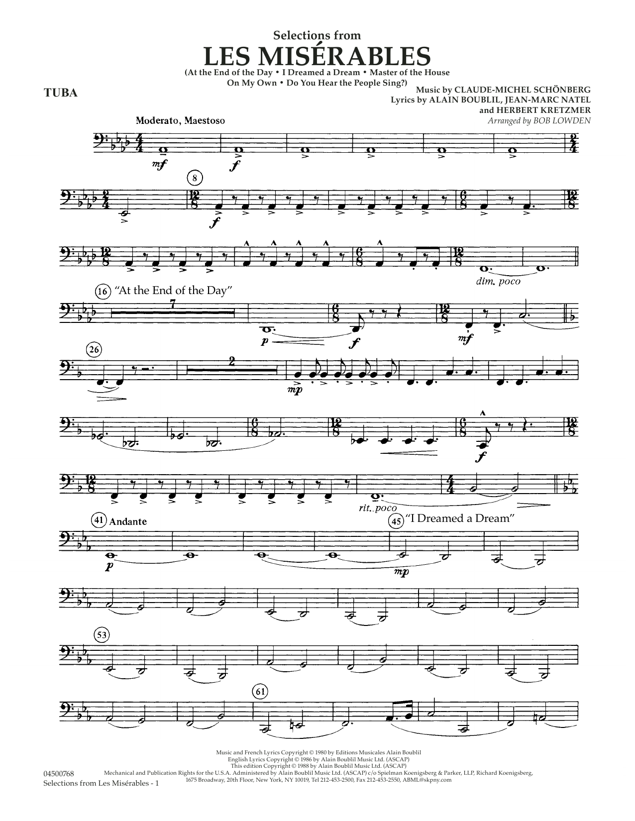 Learn to play Claude-Michael Schonberg Selections from Les Miserables (arr. Bob Lowden) - Tuba sheet music for Full Orchestra in minutes. Claude-Michael Schonberg Selections from Les Miserables (arr. Bob Lowden) - Tuba sheet music notes and chords