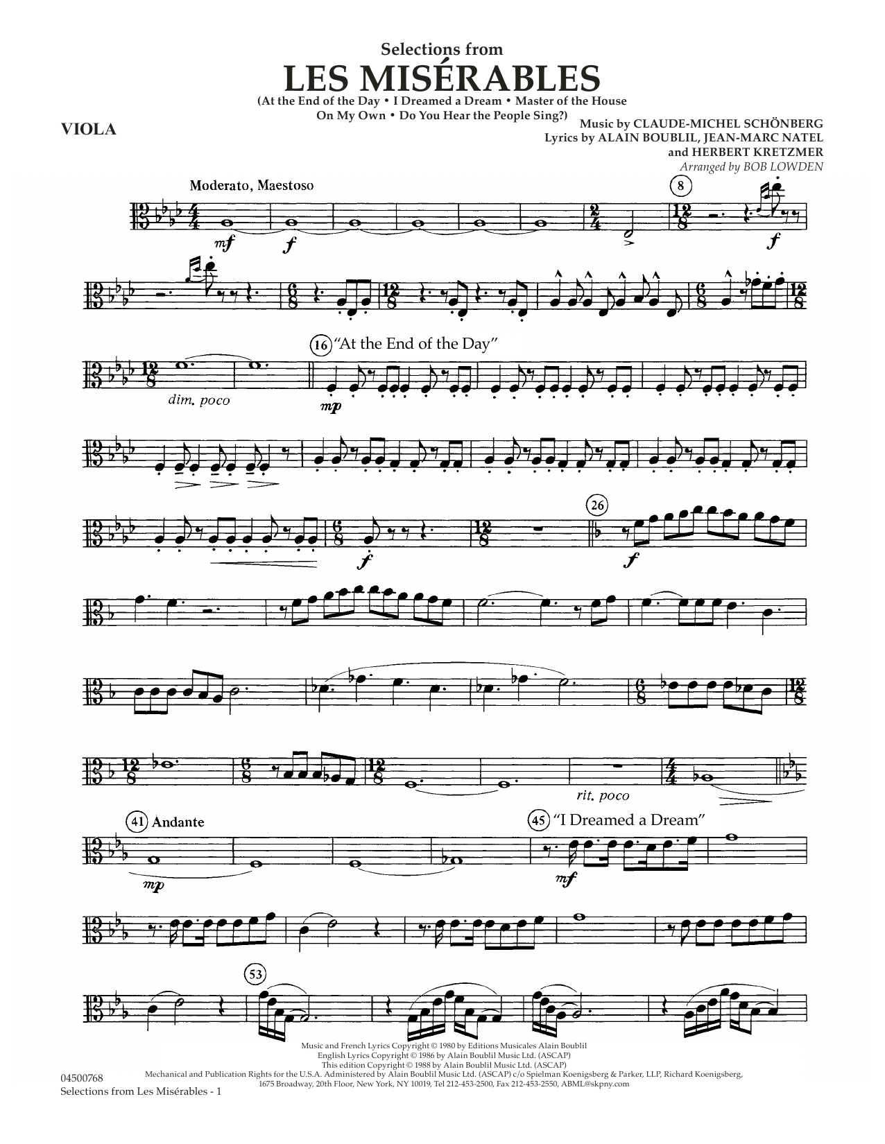 Claude Michael Schonberg Selections From Les Miserables Arr Bob
