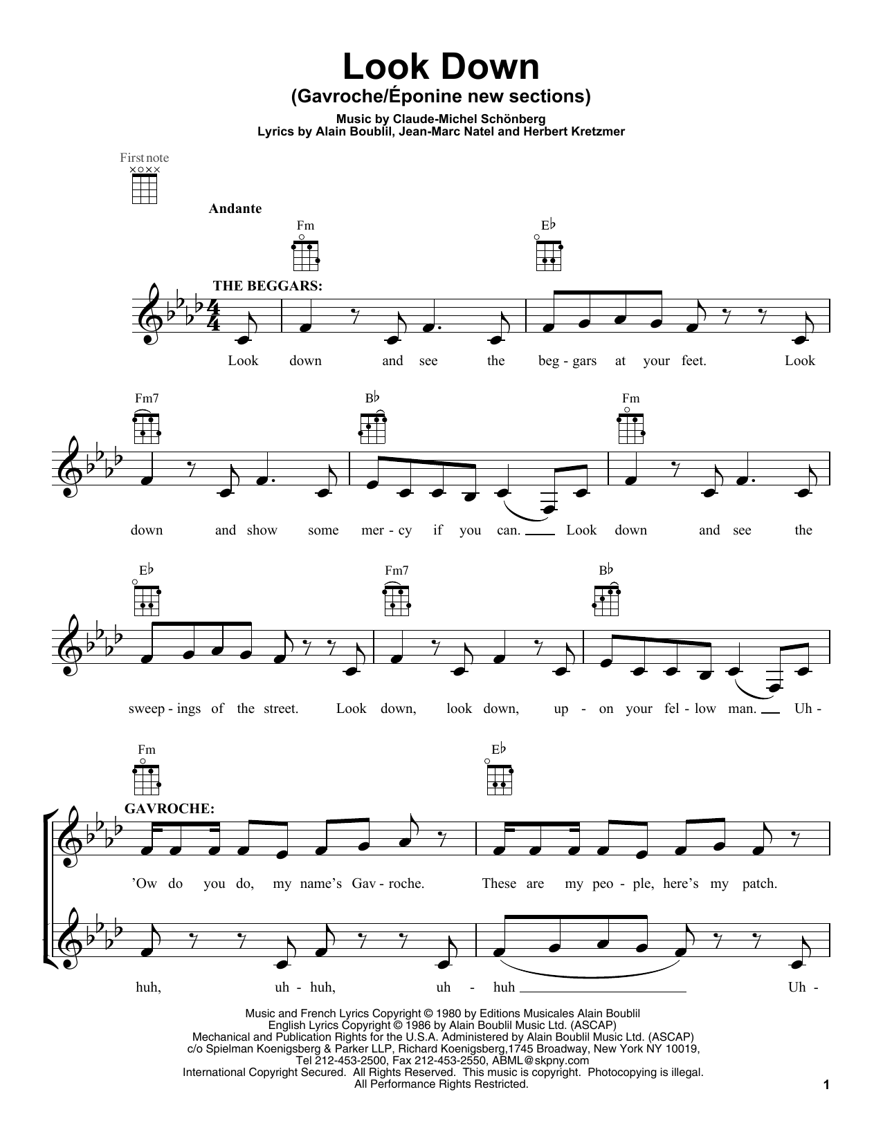 Claude-Michel Schonberg Look Down (Gavroche) sheet music notes and chords. Download Printable PDF.