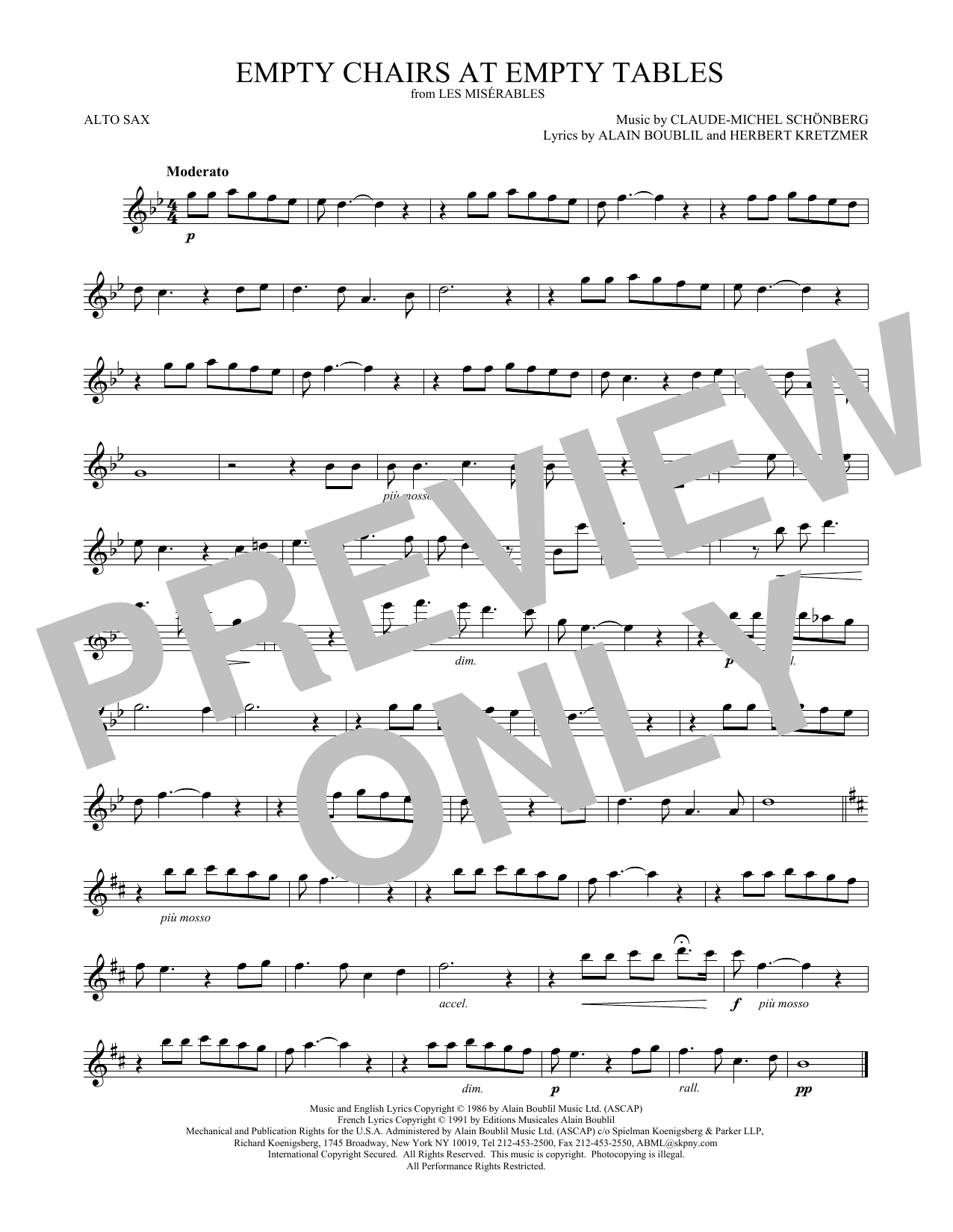 Learn to play Claude-Michel Schonberg Empty Chairs At Empty Tables sheet music for Violin Solo in minutes. Price: 4.4900$ Claude-Michel Schonberg Empty Chairs At Empty Tables sheet music notes and chords arranged for Violin Solo