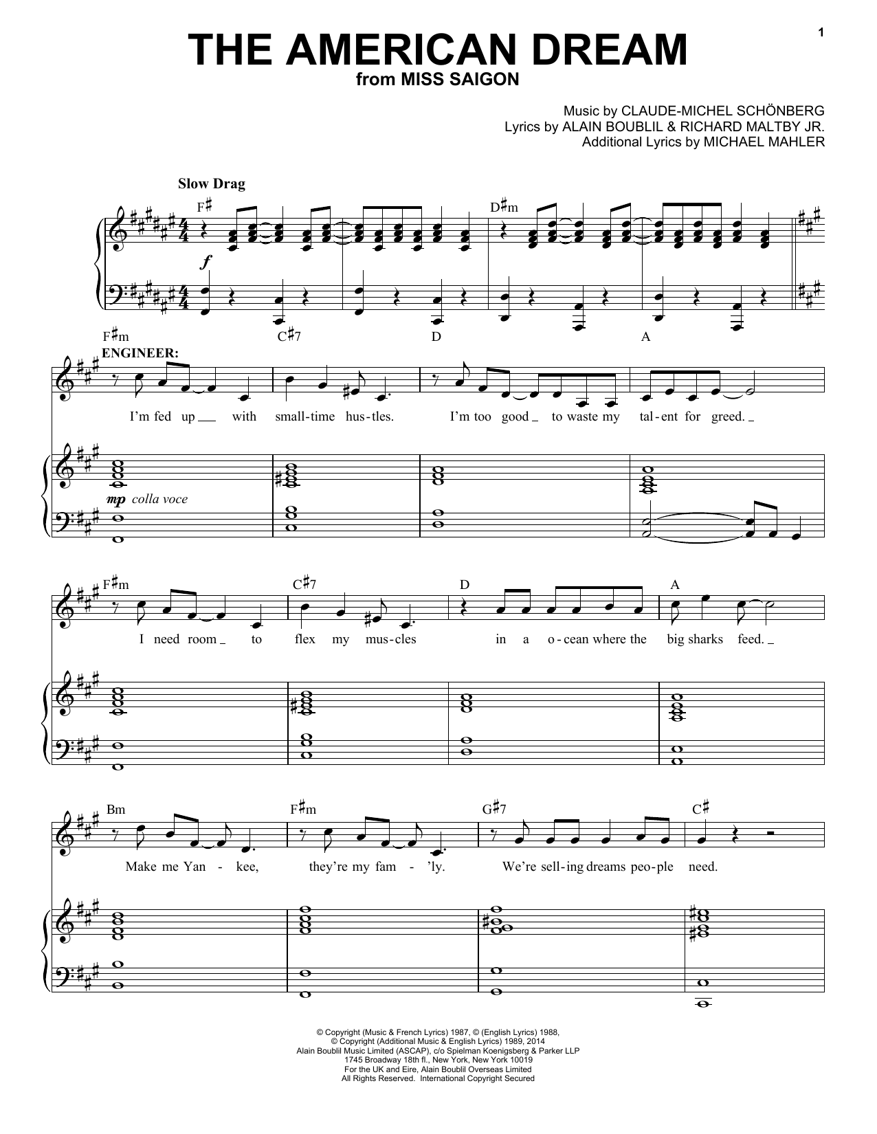 Claude-Michel Schönberg The American Dream sheet music notes and chords. Download Printable PDF.