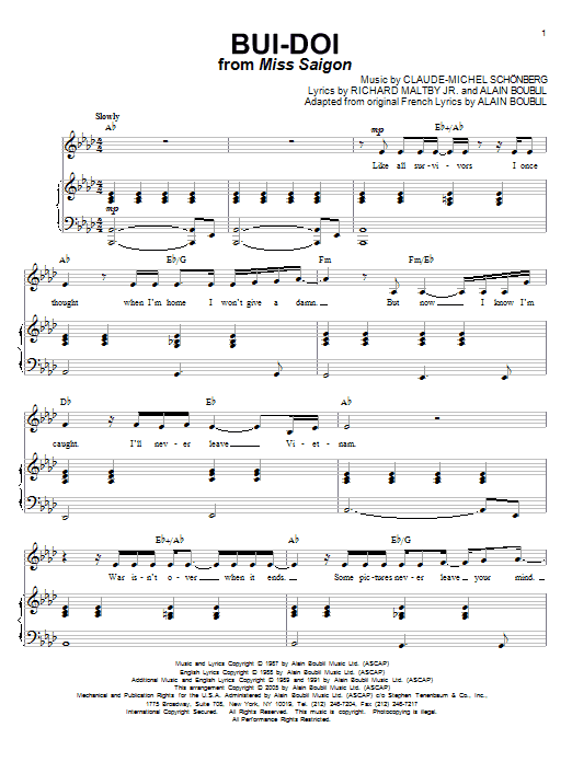 Claude-Michel Schonberg Bui-Doi sheet music notes and chords. Download Printable PDF.