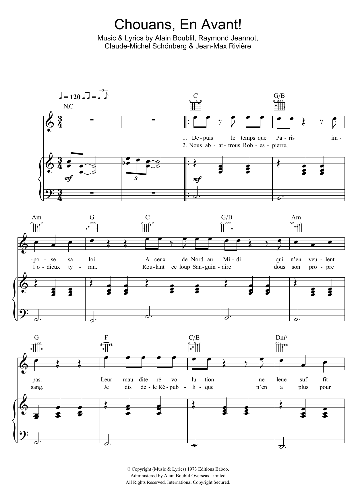 Boublil and Schonberg Chouans, En Avant sheet music notes and chords. Download Printable PDF.