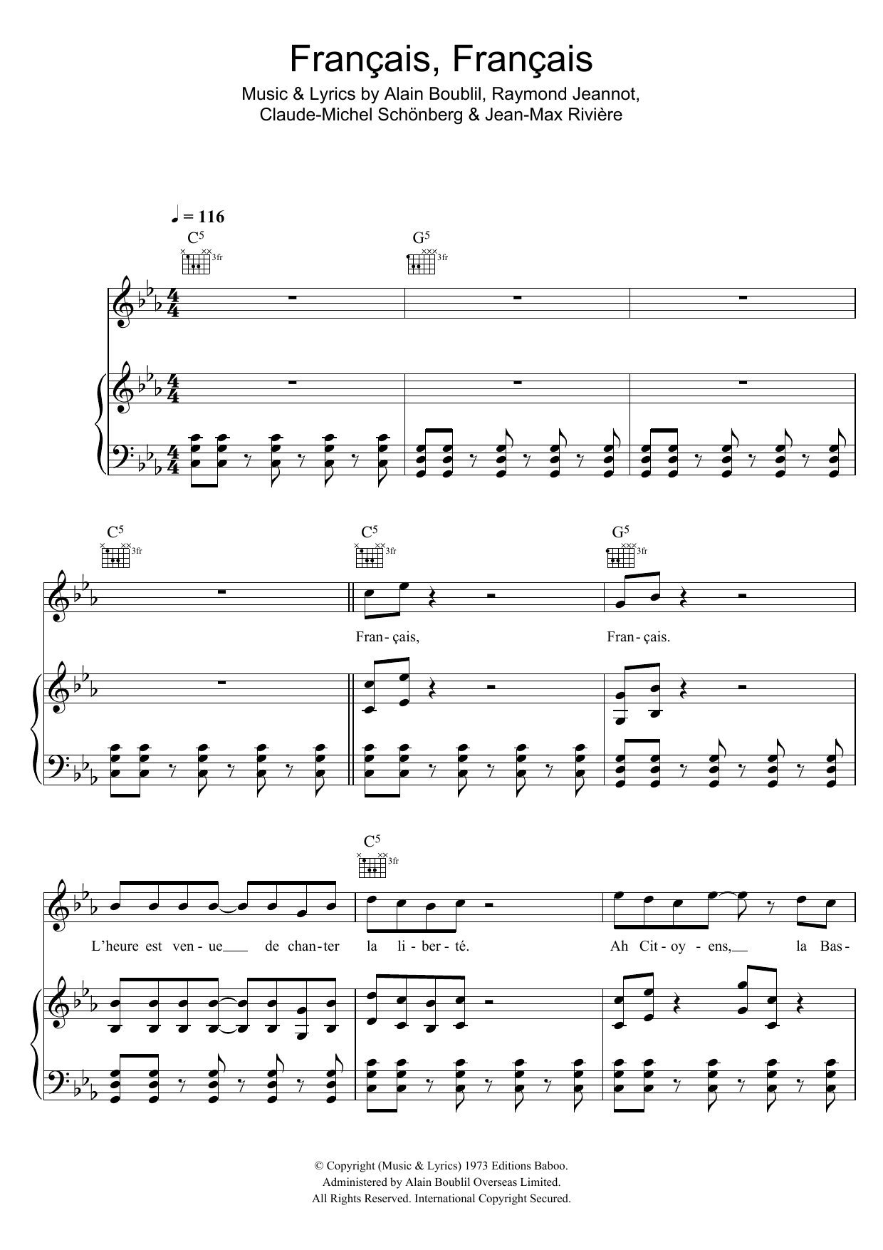 Boublil and Schonberg Francais, Francais sheet music notes and chords. Download Printable PDF.