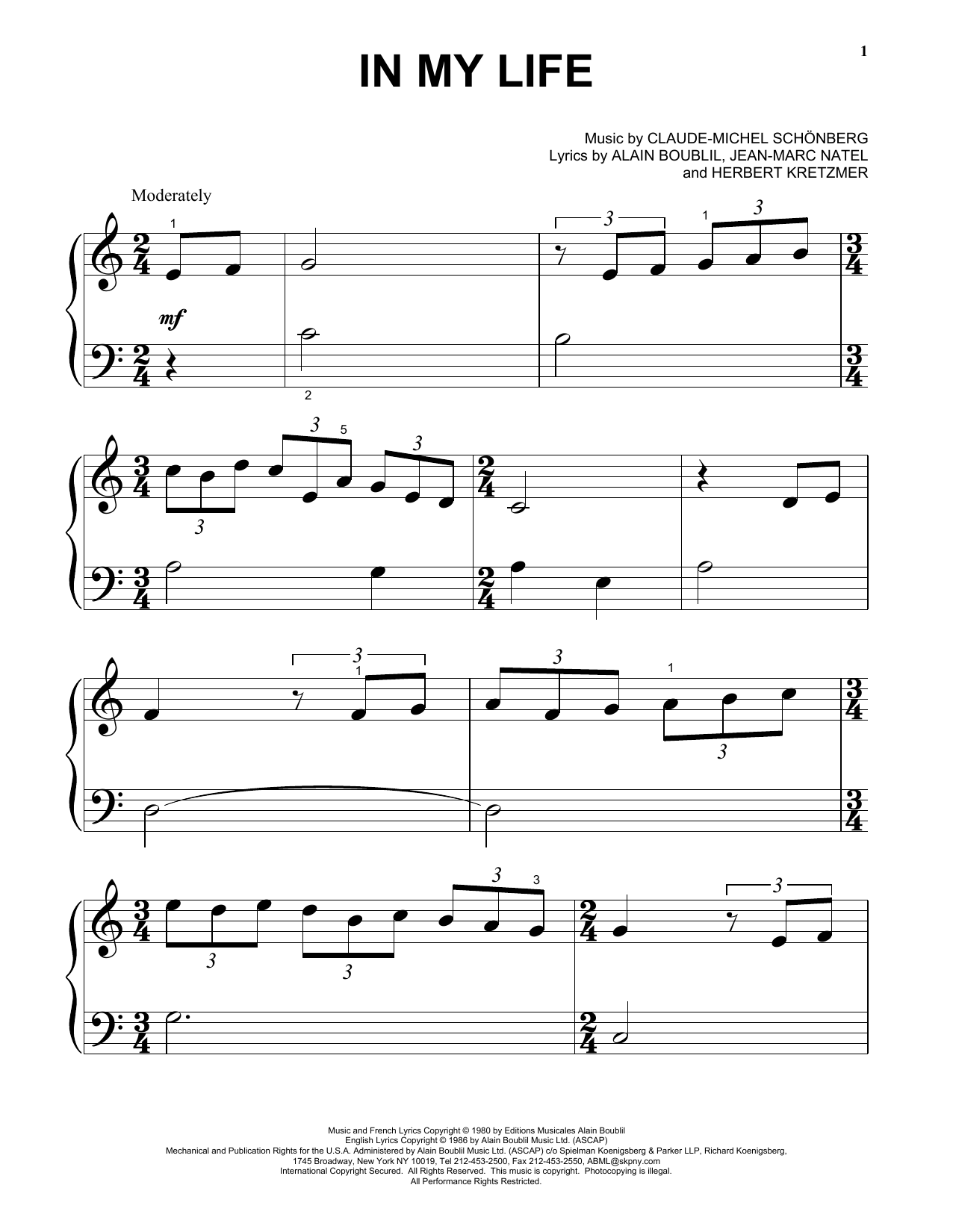 Claude-Michel Schonberg In My Life sheet music notes and chords. Download Printable PDF.