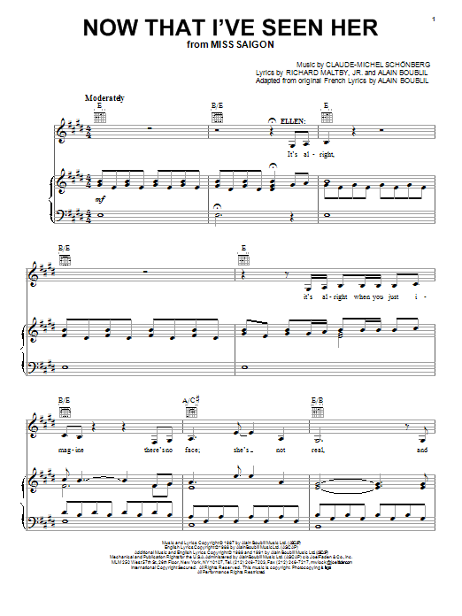 Learn to play Claude-Michel Schonberg Now That I've Seen Her sheet music for Pro Vocal in minutes. Price: 6.9900$ Claude-Michel Schonberg Now That I've Seen Her sheet music notes and chords arranged for Pro Vocal