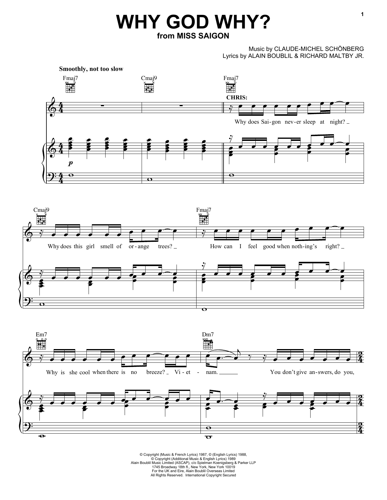 Learn to play Claude-Michel Schonberg Why God Why? sheet music for Pro Vocal in minutes. Price: 6.9900$ Claude-Michel Schonberg Why God Why? sheet music notes and chords arranged for Pro Vocal