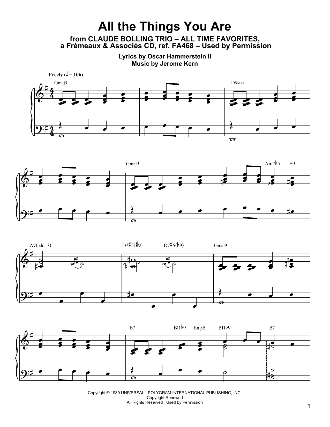 Learn to play Claude Bolling All The Things You Are sheet music for Piano Transcription in minutes. Price: 7.8900$ Claude Bolling All The Things You Are sheet music notes and chords arranged for Piano Transcription