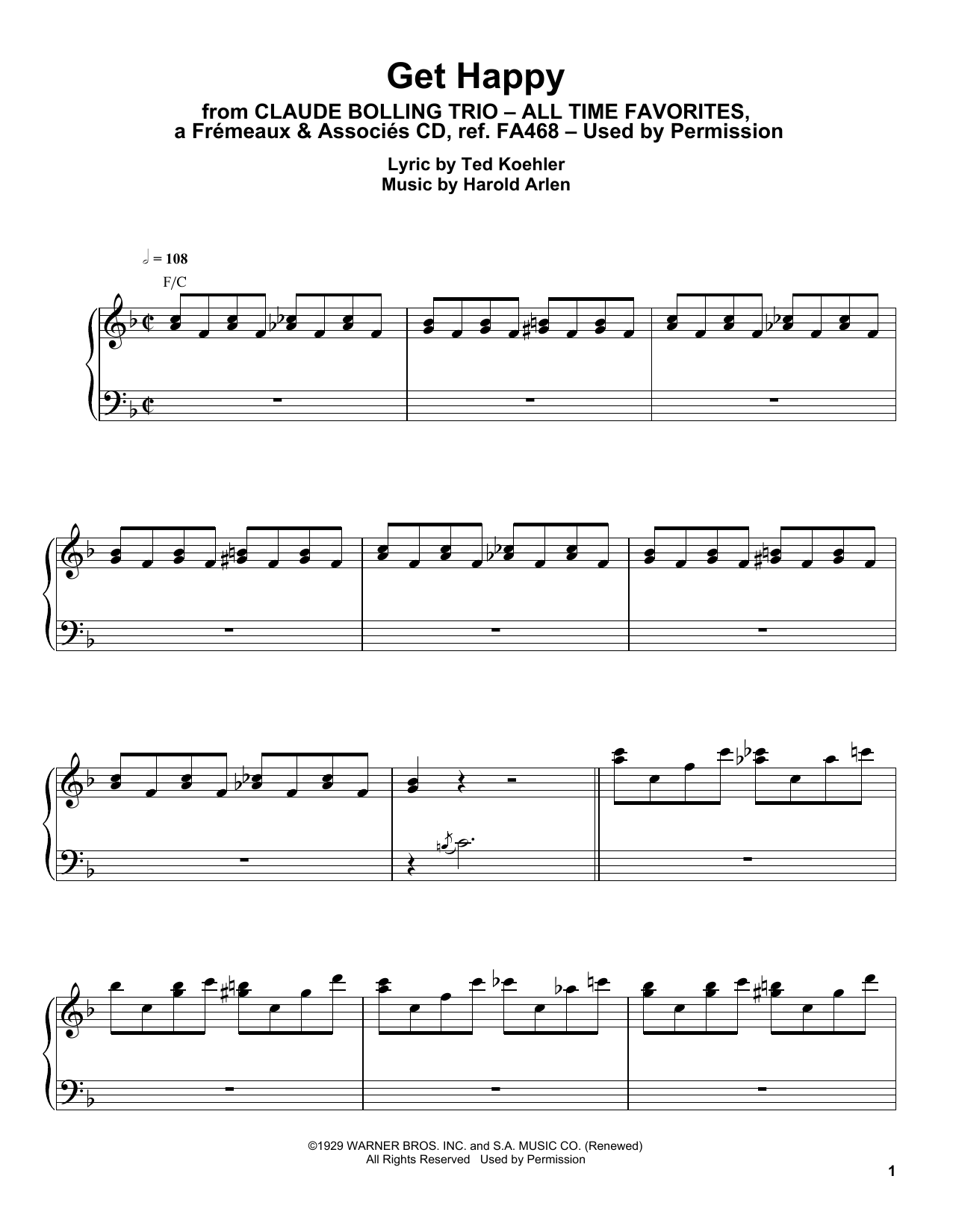 Claude Bolling Get Happy sheet music notes and chords. Download Printable PDF.