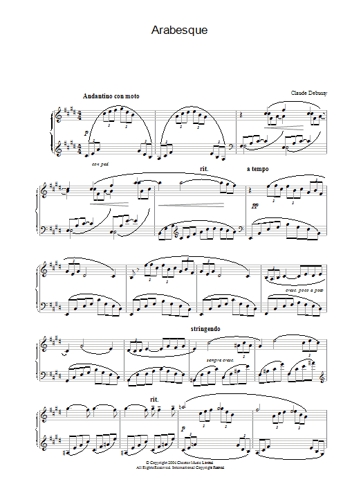 Claude Debussy Arabesque No.1 sheet music notes and chords. Download Printable PDF.