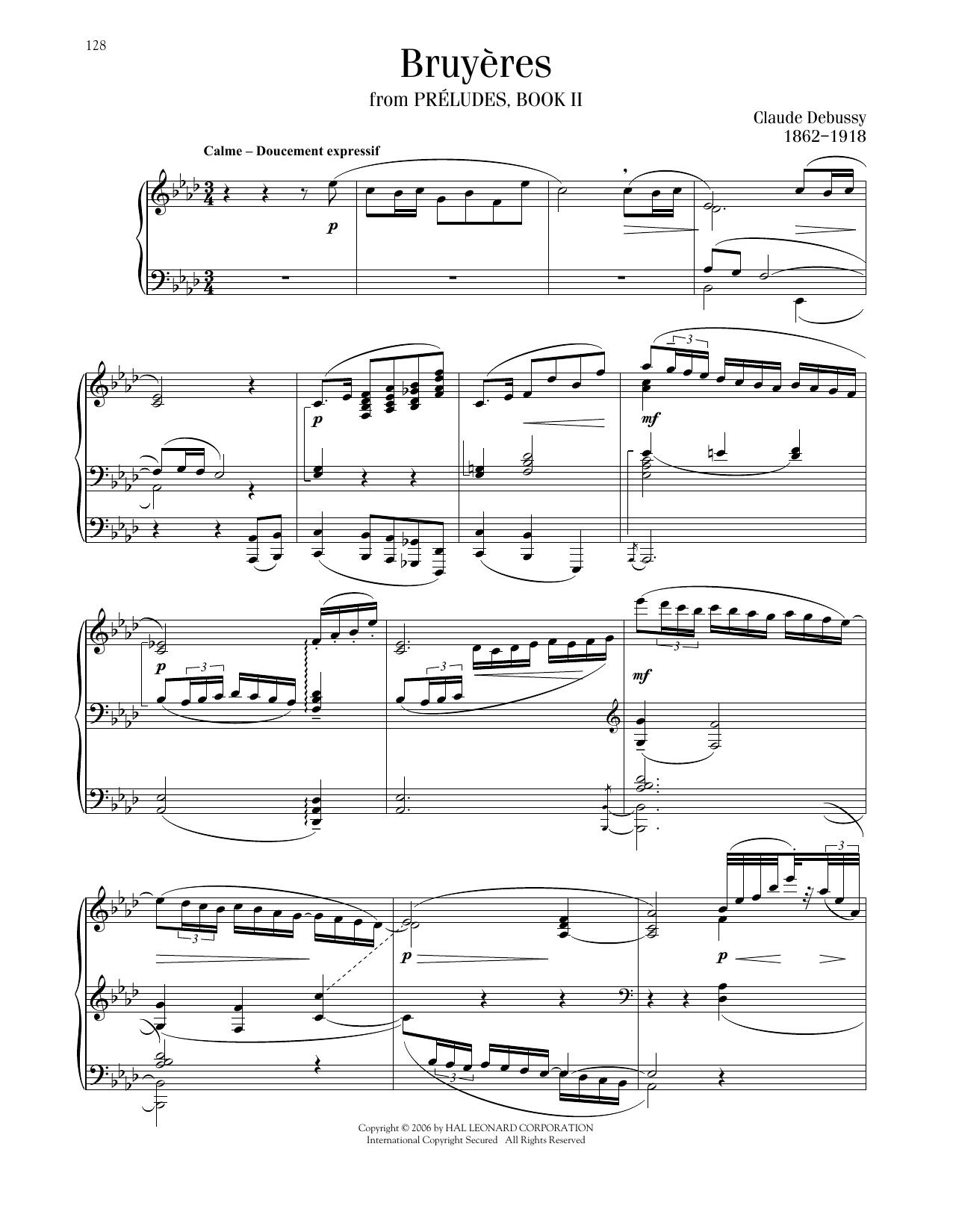 Claude Debussy Bruyeres sheet music notes and chords. Download Printable PDF.