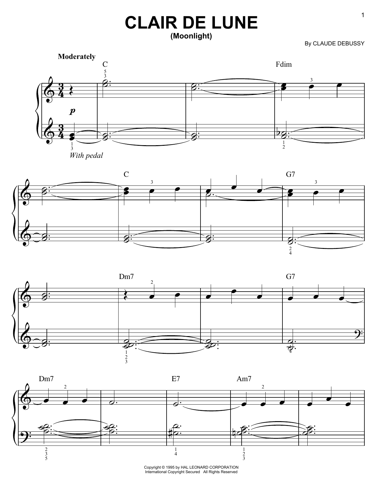 Claude Debussy Clair De Lune Piano Sheet Music In C Pdf Download Printable Score