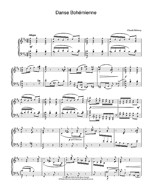 Claude Debussy Danse Bohémienne sheet music notes and chords. Download Printable PDF.