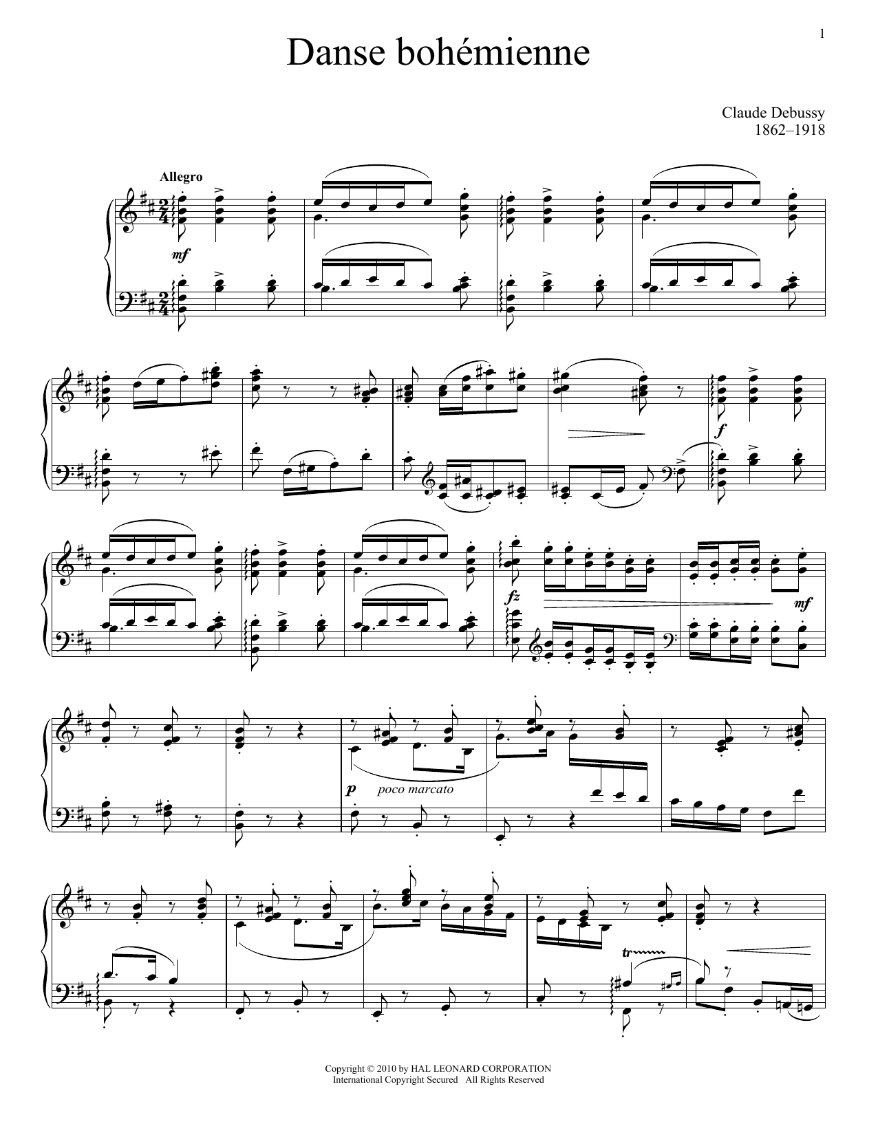 Claude Debussy Danse Bohemienne sheet music notes and chords. Download Printable PDF.