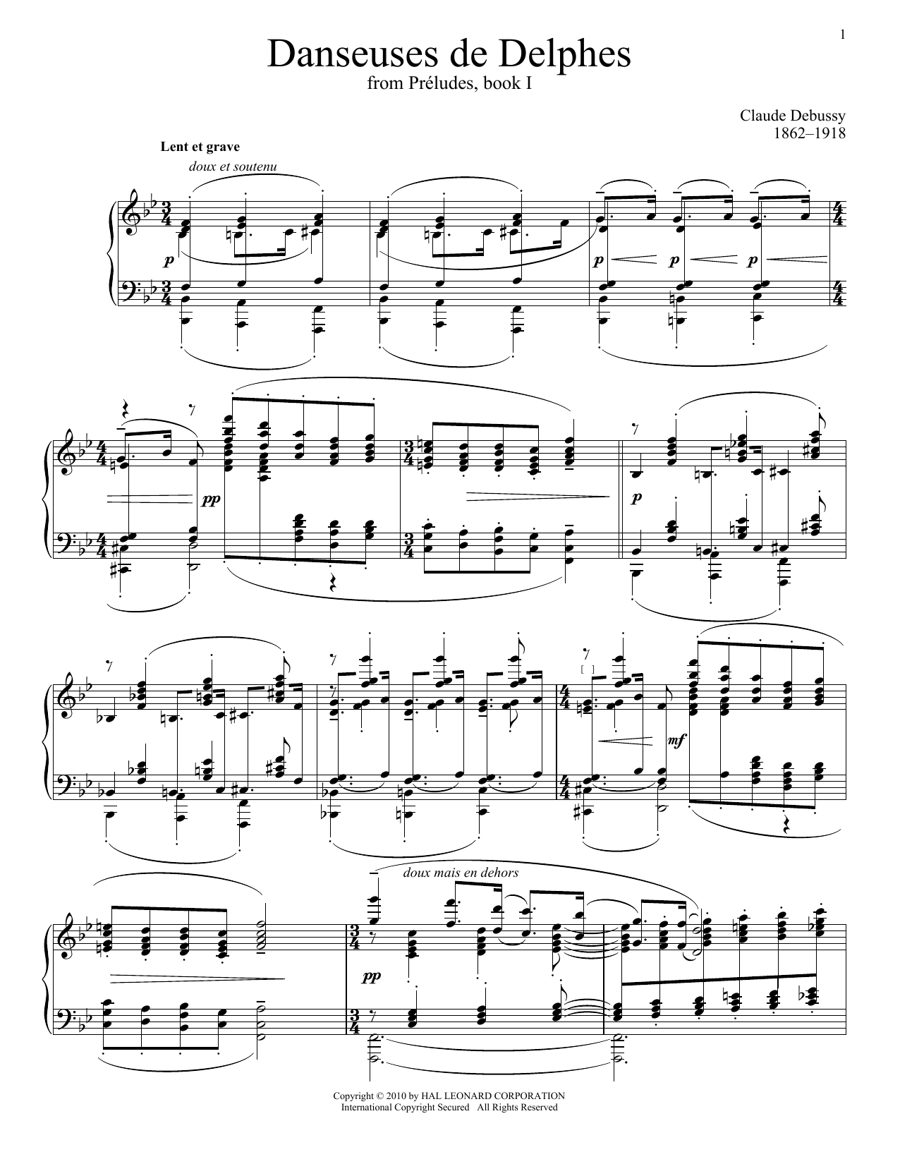 Claude Debussy Danseuses De Delphes sheet music notes and chords. Download Printable PDF.