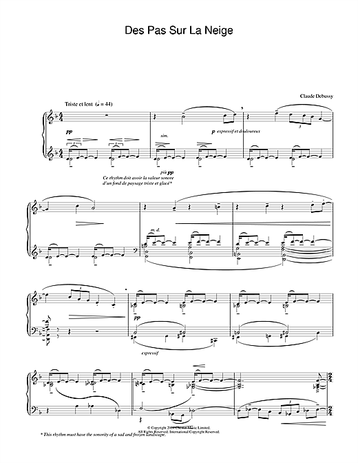 Preview Claude Debussy Des Pas Sur La Neige Post-1900 sheet music, notes and chords for Piano Solo, SKU: 28425 sheet music, piano notes, chords, guitar tabs, score, transpose, transcribe, how to play, guide, download, learn, tutorial, progression, song, artist, awards, billboard, mtv, vh1, tour, single, album, release