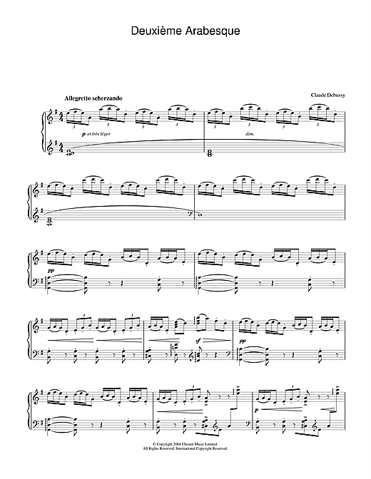 Claude Debussy Deuxième Arabesque sheet music notes and chords. Download Printable PDF.