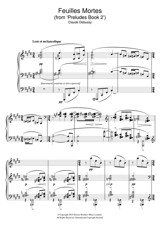 Learn to play Claude Debussy Feuilles Mortes (from 'Preludes Book 2') sheet music for Piano Solo in minutes. Claude Debussy Feuilles Mortes (from 'Preludes Book 2') sheet music notes and chords. Download Printable PDF.