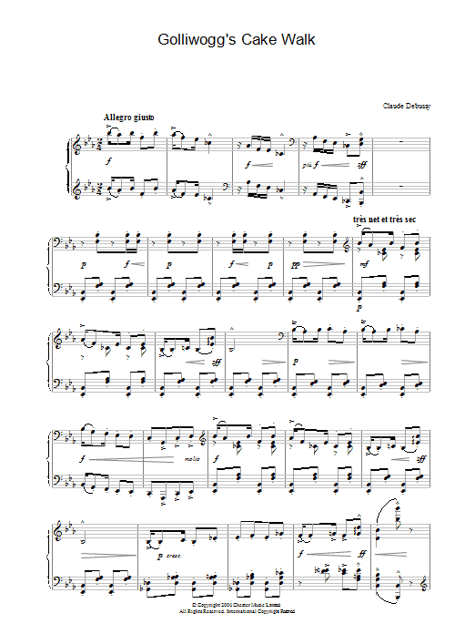 Claude Debussy Golliwogg's Cake Walk sheet music notes and chords. Download Printable PDF.