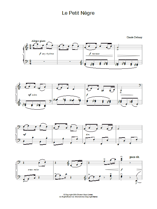 Learn to play Claude Debussy Le Petit Nègre sheet music for Piano Solo in minutes. Claude Debussy Le Petit Nègre sheet music notes and chords. Download Printable PDF.