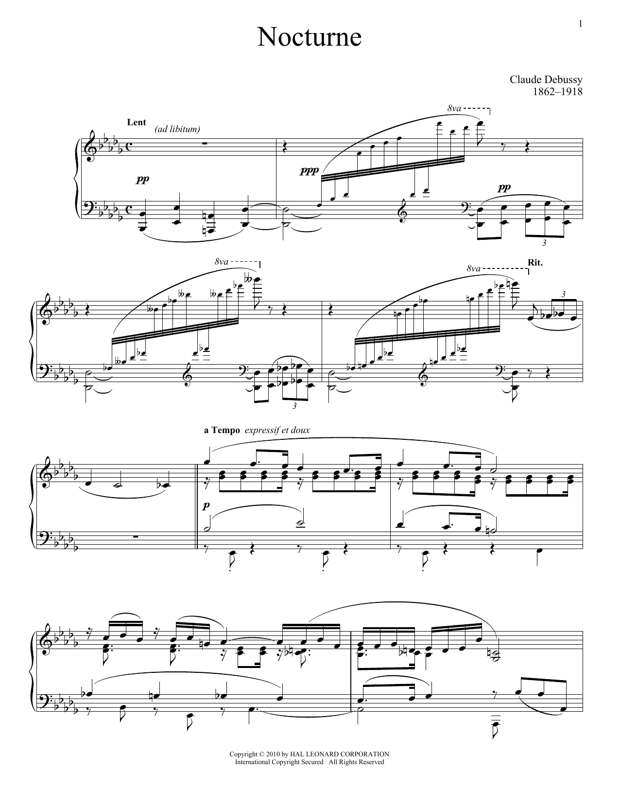 Claude Debussy Nocturne sheet music notes and chords. Download Printable PDF.