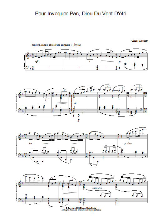Claude Debussy Pour Invoquer Pan, Dieu Du Vent D'été sheet music notes and chords. Download Printable PDF.