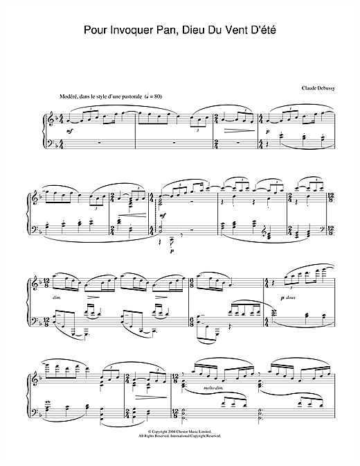 Learn to play Claude Debussy Pour Invoquer Pan, Dieu Du Vent D'été sheet music for Piano Solo in minutes. Claude Debussy Pour Invoquer Pan, Dieu Du Vent D'été sheet music notes and chords. Download Printable PDF.