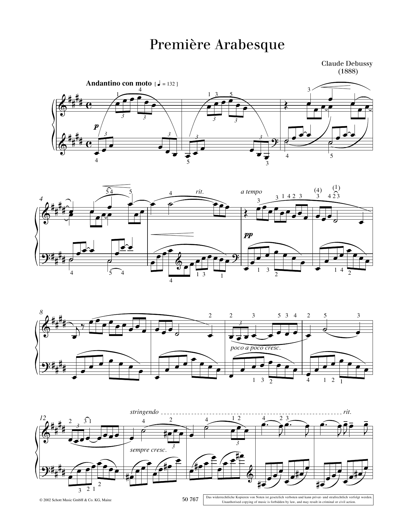 Claude Debussy Première Arabesques sheet music notes and chords. Download Printable PDF.