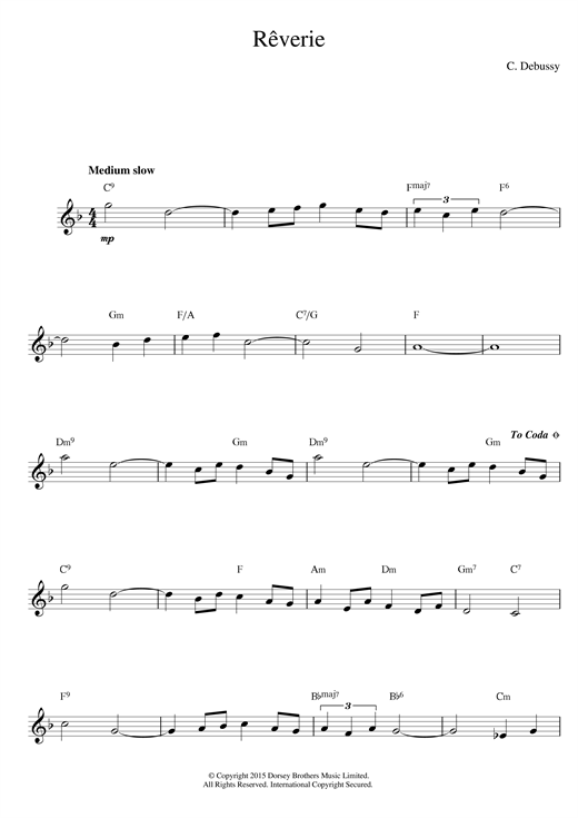 Claude Debussy Reverie sheet music notes and chords. Download Printable PDF.
