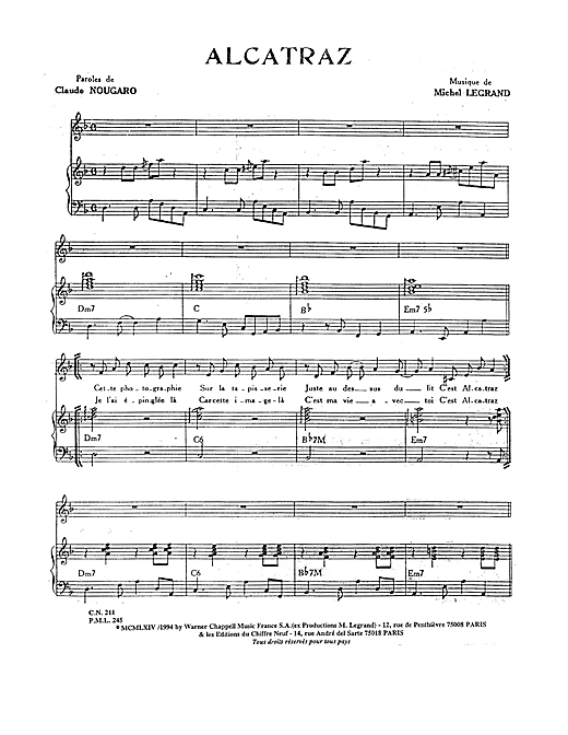 Claude Nougaro Alcatraz sheet music notes and chords. Download Printable PDF.